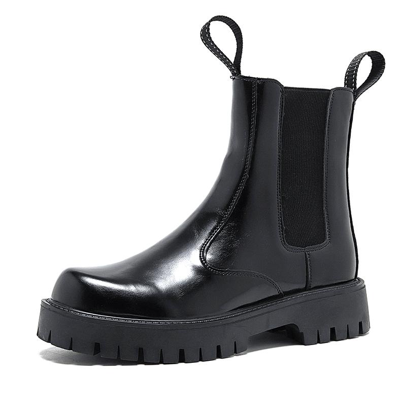 Fashion Men's Fashion Stage Nightclub Dress Chelsea Boots Black White Genuine Leather Shoes High Top Platform Boot Long Botas Masculinas