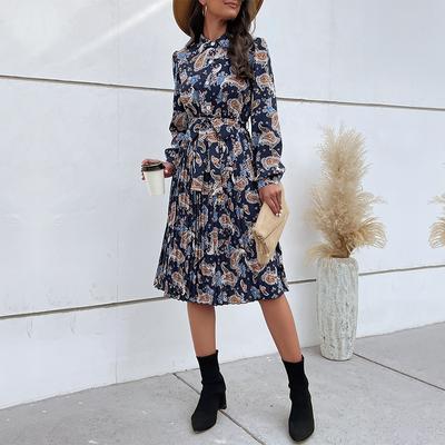 Temperament and Elegance Outer Wear Autumn and Winter Women's Long-sleeved Lapel Floral Dresses