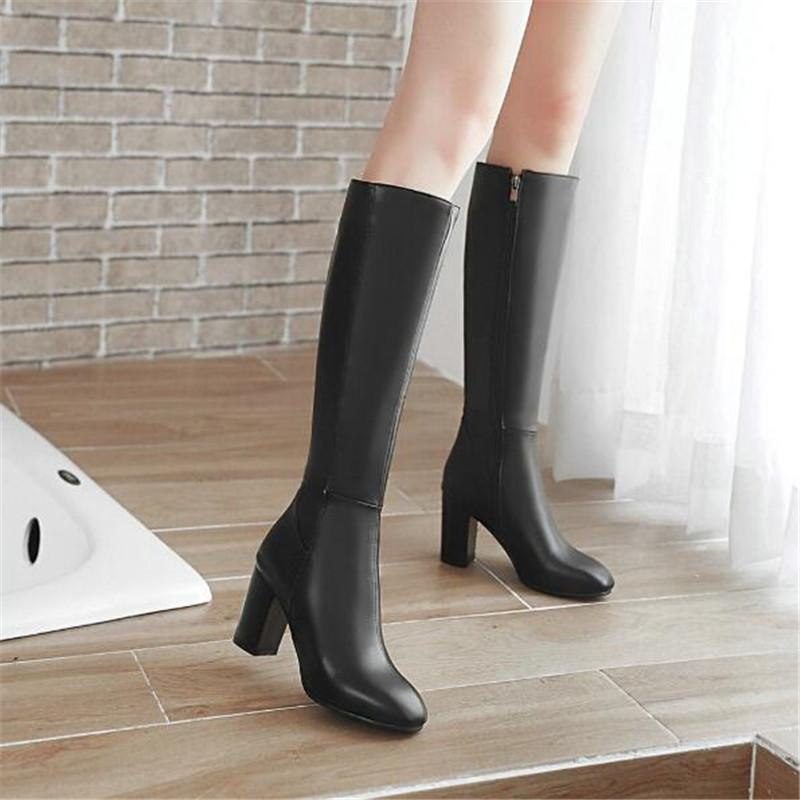 Plus Size 34-45 New Women Boots Zipper Thick High Heels Winter Simple Fashion Woman High Heel Warm Boots Knee High Botas