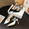 6188-3 Sexy One-word Single Shoes with Bag Head and Thin Heels, New Summer Empty Pointed Single Shoes, Pedicure High Heels