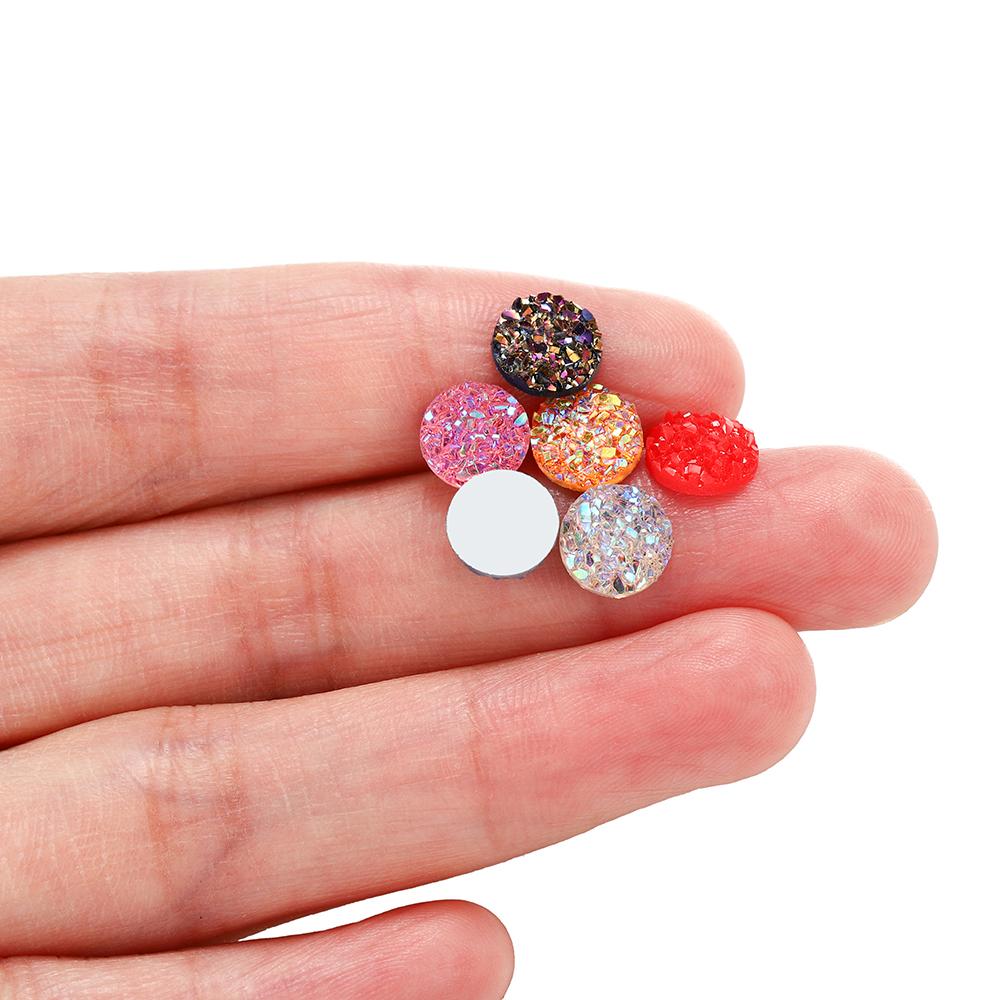 50Pcs/Lot 8mm Mix Colors Natural Ore Style Cabochons Convex Flat Back Resin Half Round Cabochons For DIY Jewelry Making Supplies