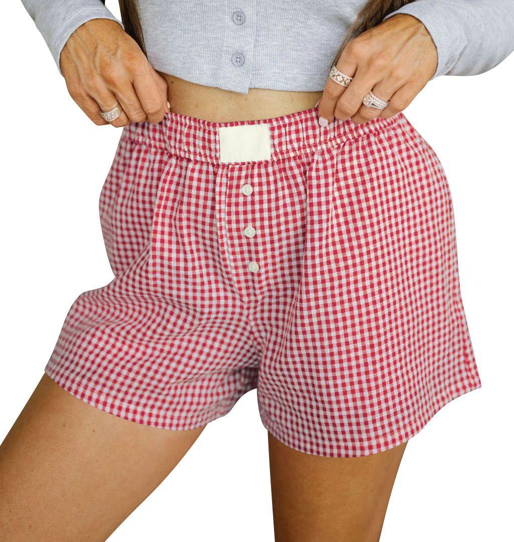 Women S Loose Casual Plaid Mid Waist Sleep Lounge Shorts XS