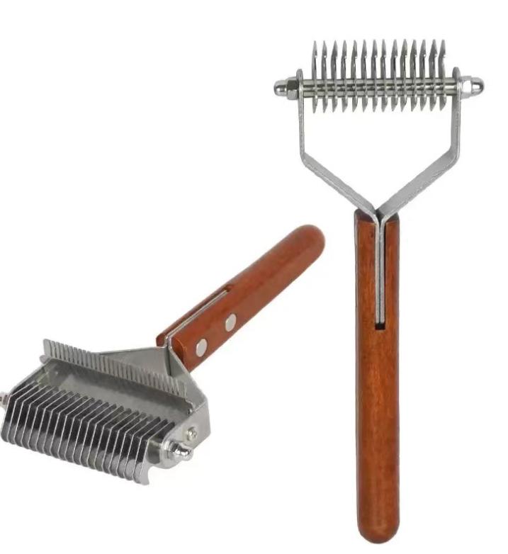 Double Row Cat and Dog Hair Comb Specific Pet Hair Removal Cleaning Tool with Wooden Handle Stocked Feature