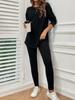 2025 Autumn Women's Casual European & American Knit Suit Set - Loose, Round Neck, Ribbed Design