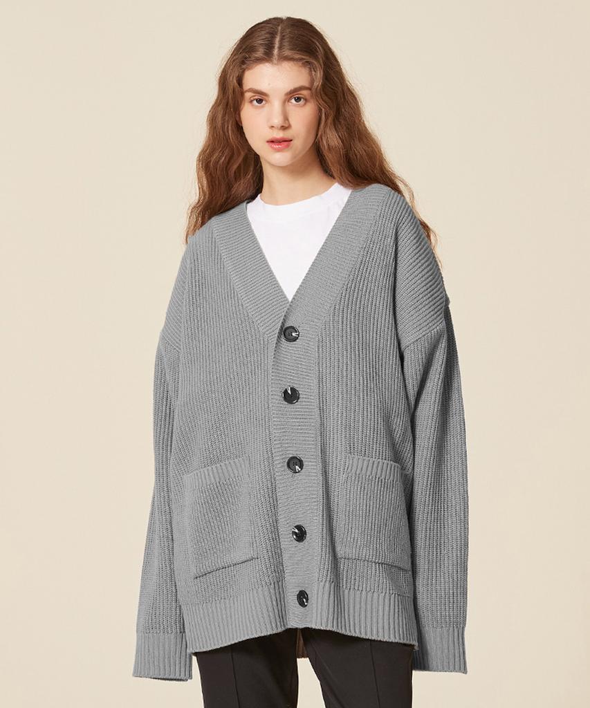 Blond9 Basic Rib Knit Cardigan_Blue Gray