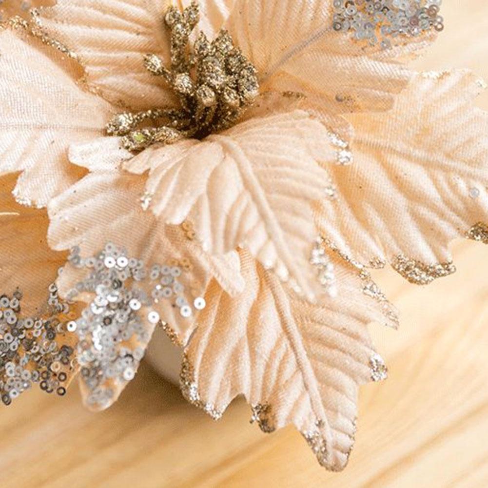 Beautifully Crafted Poinsettia Glitter Artificial Flowers for Christmas Tree