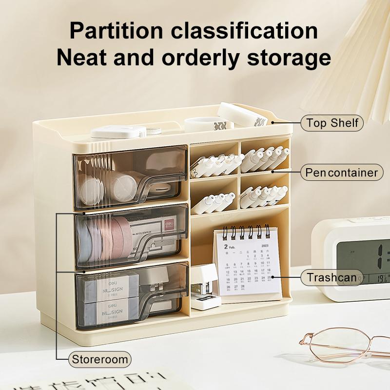 UFORU Multi-layer Drawer Type Desktop storage box  , Office  Large Capacity Cream Wind Stationery organizer 2PCS/3PCS