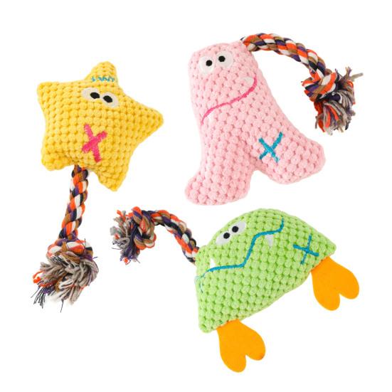 Corduroy Dog Chew Toy Squeaky Plush Toy with Colorful Rope Chew Resistant Self-Entertainment Toy Dogs Tug Toy for Small