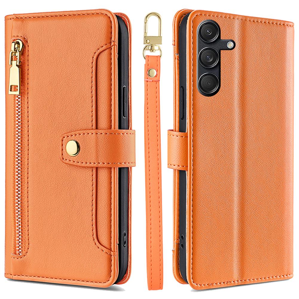 For Samsung Galaxy M55 5G/C55 5G/F55 5G Wallet Case PU Leather Zipper Phone Cover with 2 Straps