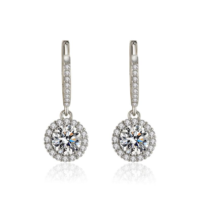 

Luxury 925 Silver Jewelry Earrings Round Shape AAA Zircon Gemstone Drop Earring Accessories for Women Wedding Promise Party Gift