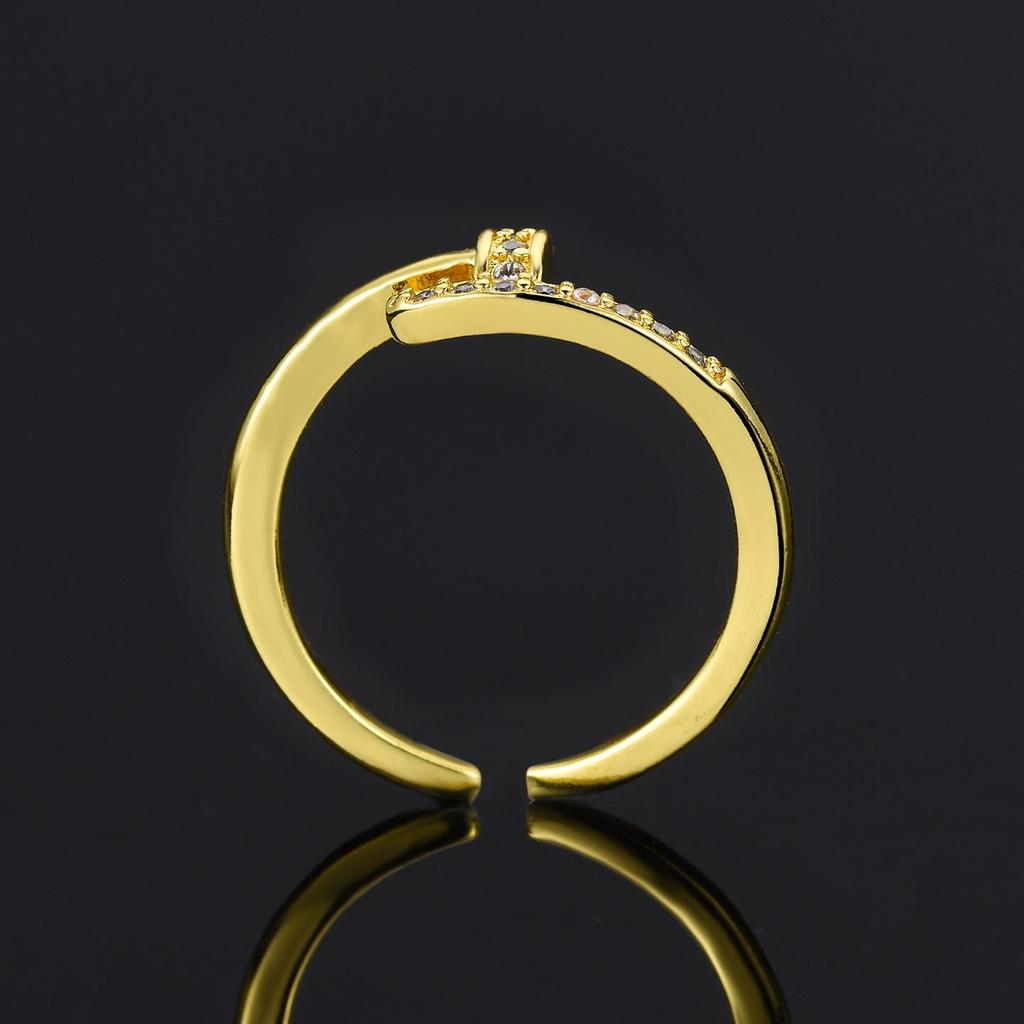 18K Gold Plated Women's Open Nail Ring with Full Diamond Design