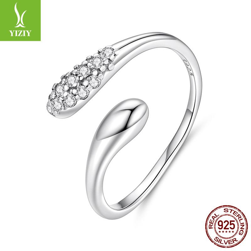 Minimalist S925 Sterling Silver Water Drop Open Ring, Classic Glossy Design Ring Ring