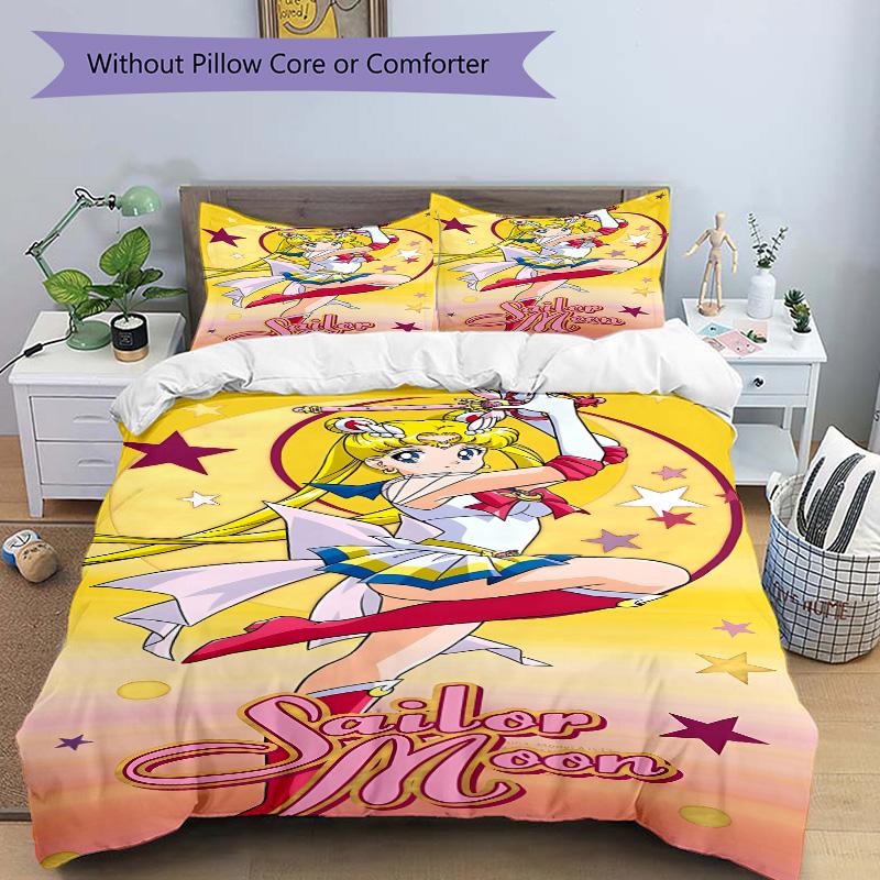 Sailor Moon Adventure Print 3Pcs Bedding Setduvet Cover With 2 Bedropillowcase Home Birthday Gift