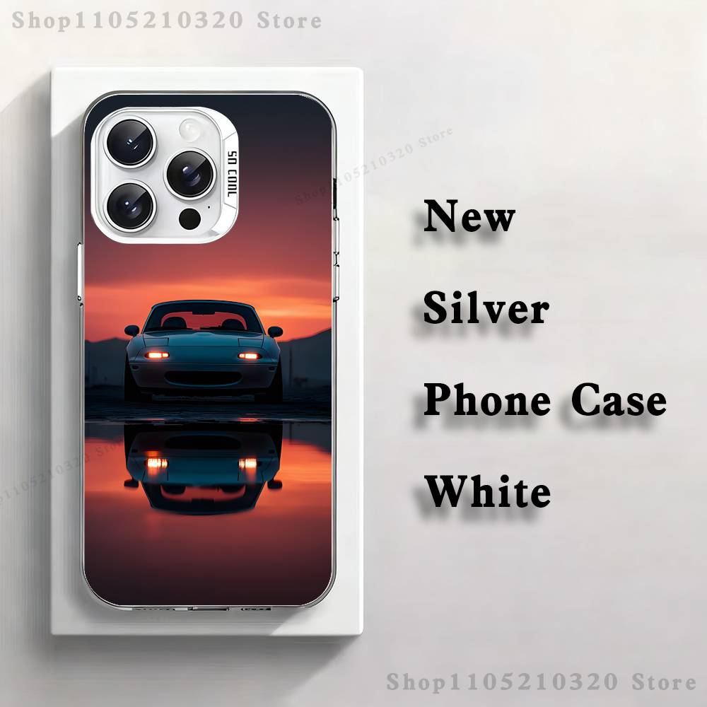 Cute M-Miata M-Mx5 Red Car Phone Case For iPhone 17,16,15,14,13,12,11,Mini,Pro,E,MAX White Matte Silicone Whtie Cover