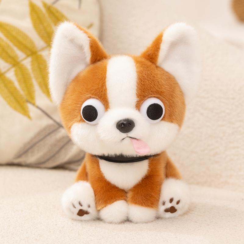 Cartoon Chihuahua Plush DollBig Eyes Stick Out Tongue Multiple Postures Dog Animal Stuffed Toy Birthday Gift for Baby Friends