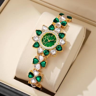 Luxus Strass Damen Uhren Mode Blume Zifferblatt Armband Quarz Uhr Für Damen Uhr Reloj Mujer
