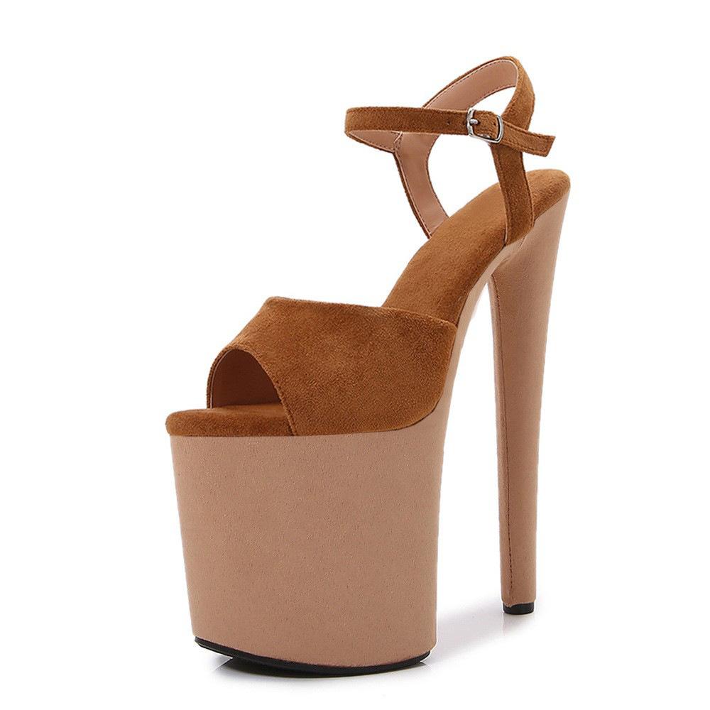 20CM Stoffbezogene Dünne Plateau-Absatz Stangen Tanz Trainings Sandalen, Rutschfeste Sky High Catwalk Modell Stilettos SY-HY-S121