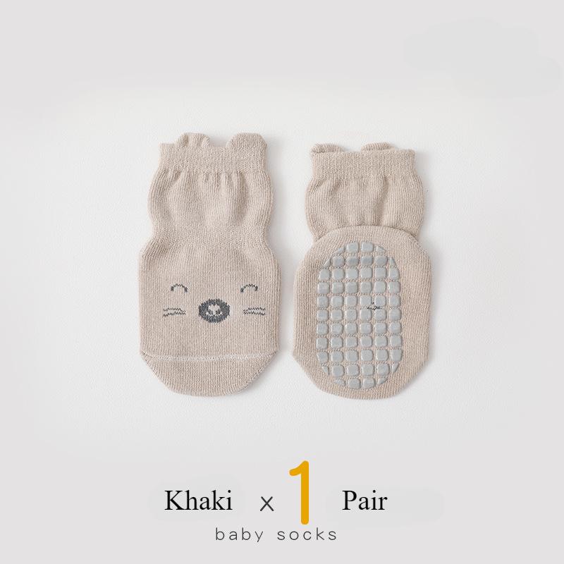 Baby Non Slip Floor Sock 5 Colored of Bear Print Infant Girl Cotton Socks Solid Autumn Anti Slip Children's Knee Sock