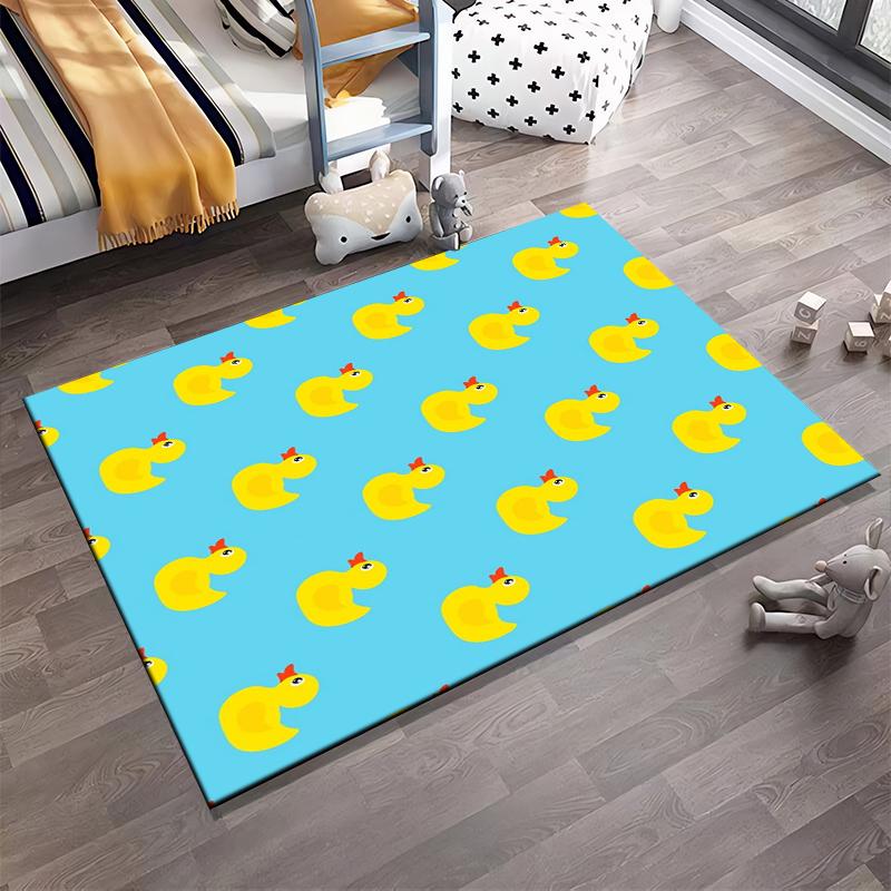 Rubber Duck Pattern On Blue Rug Non-slip Rug Suitable for Living Room and Bedroom Sofas.