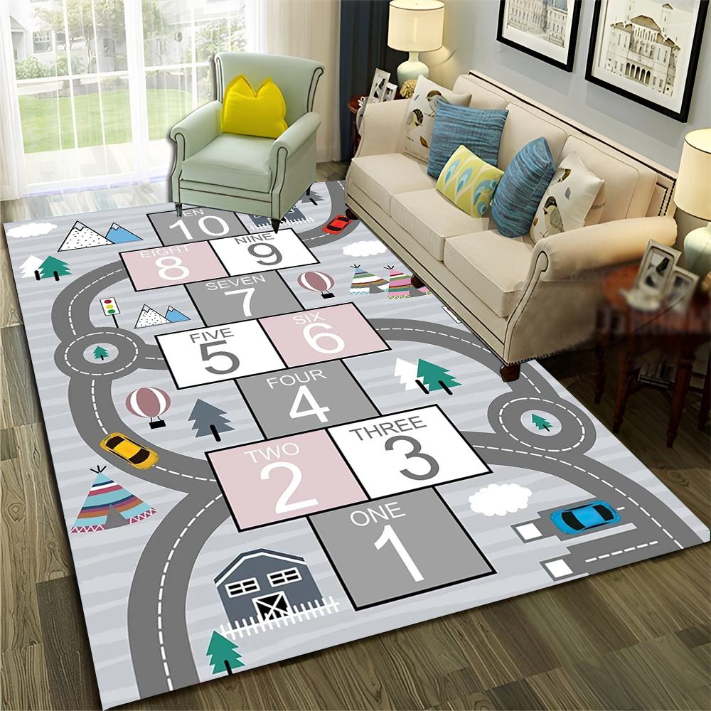 Funny Hopscotch Child Digital Games Boy Girls Carpet Rug for Home Living Room Bedroom Sofa Doormat Decor,Non-slip Floor Mat