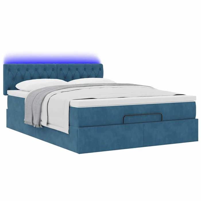 VidaXL Cadre de lit ottoman avec matelas bleu foncé 140x200 cm velours 3312702