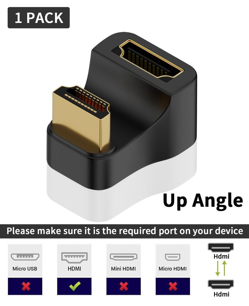 Poyiccot HDMI 8K HDMI Conversion Adapter 180 Degree Angle Change Male To Female Upward HDMI Extension Adapter TV Stick PC Compatible Gold Plated 1