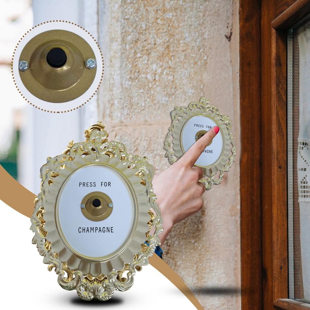 Decorative Door Bell, Champagne Theme, Ornamental Plaque, Working Ringer, 9 Tall X 5.5 Inches Wide