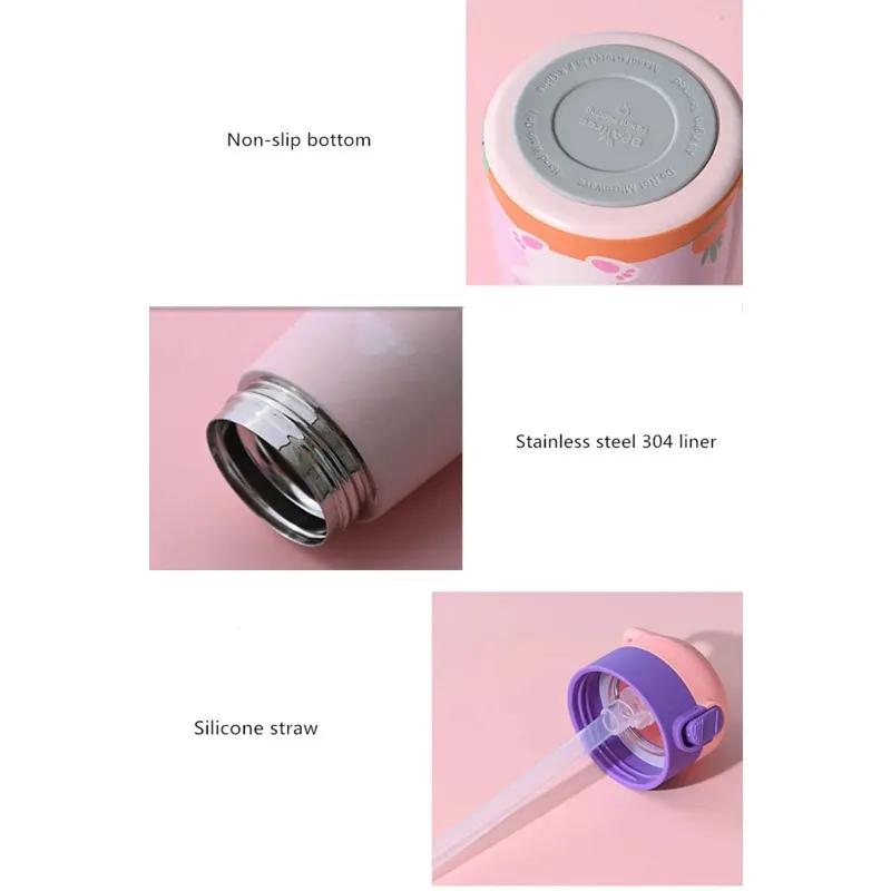 500ml Stainless Steel Kids Straw Thermos Mug With Case Cartoon Leak-Proof Vacuum Flask Children Thermal Water Bottle Thermocup