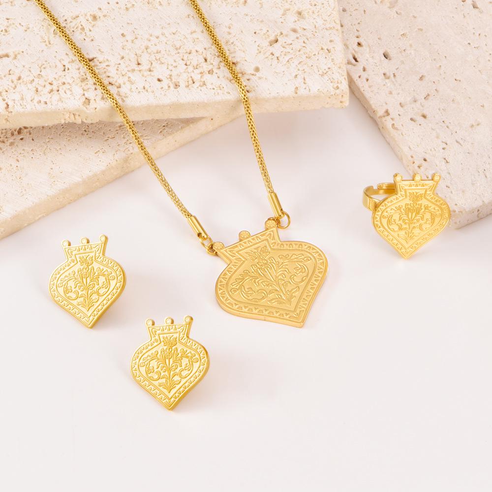 Elegant Titanium Steel Crown Heart Jewelry Set: Necklace, Earrings, & Ring