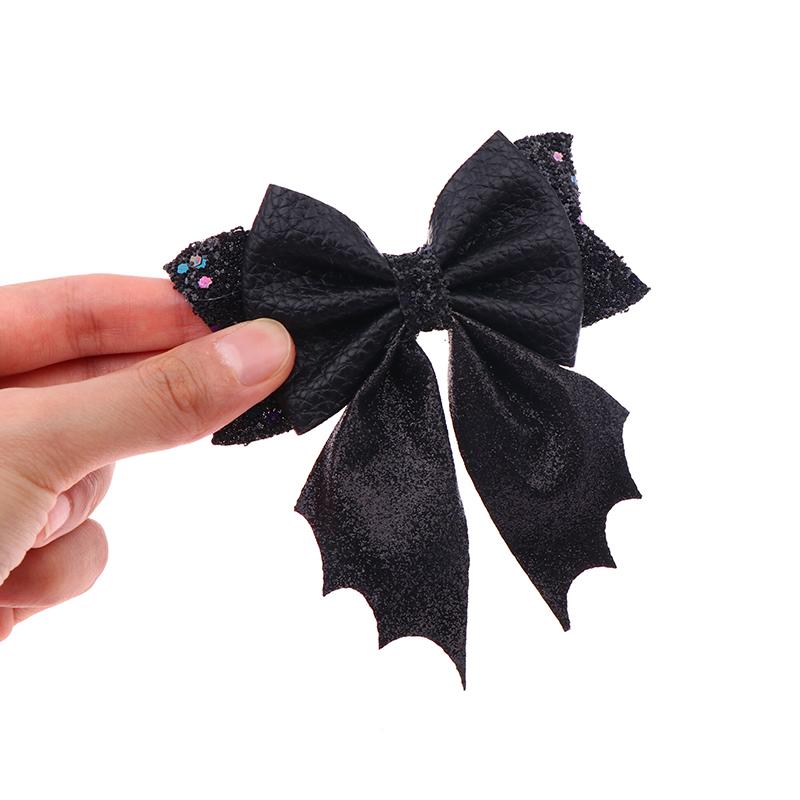 Classical Halloween Festival Girl'S Chunky Leather Bat Hair Bow Clip Wholesale Diy Hair Accessories Headwear Barrette