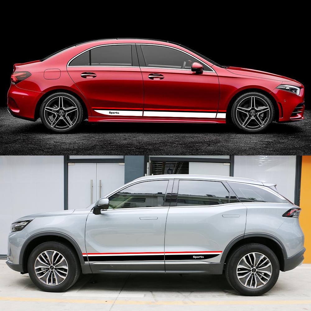 Universal Car Side Skirt Stickers Auto Door Sport Styling Stripes Film PVC Decals Tuning Accessories Tricolor Body Decoration