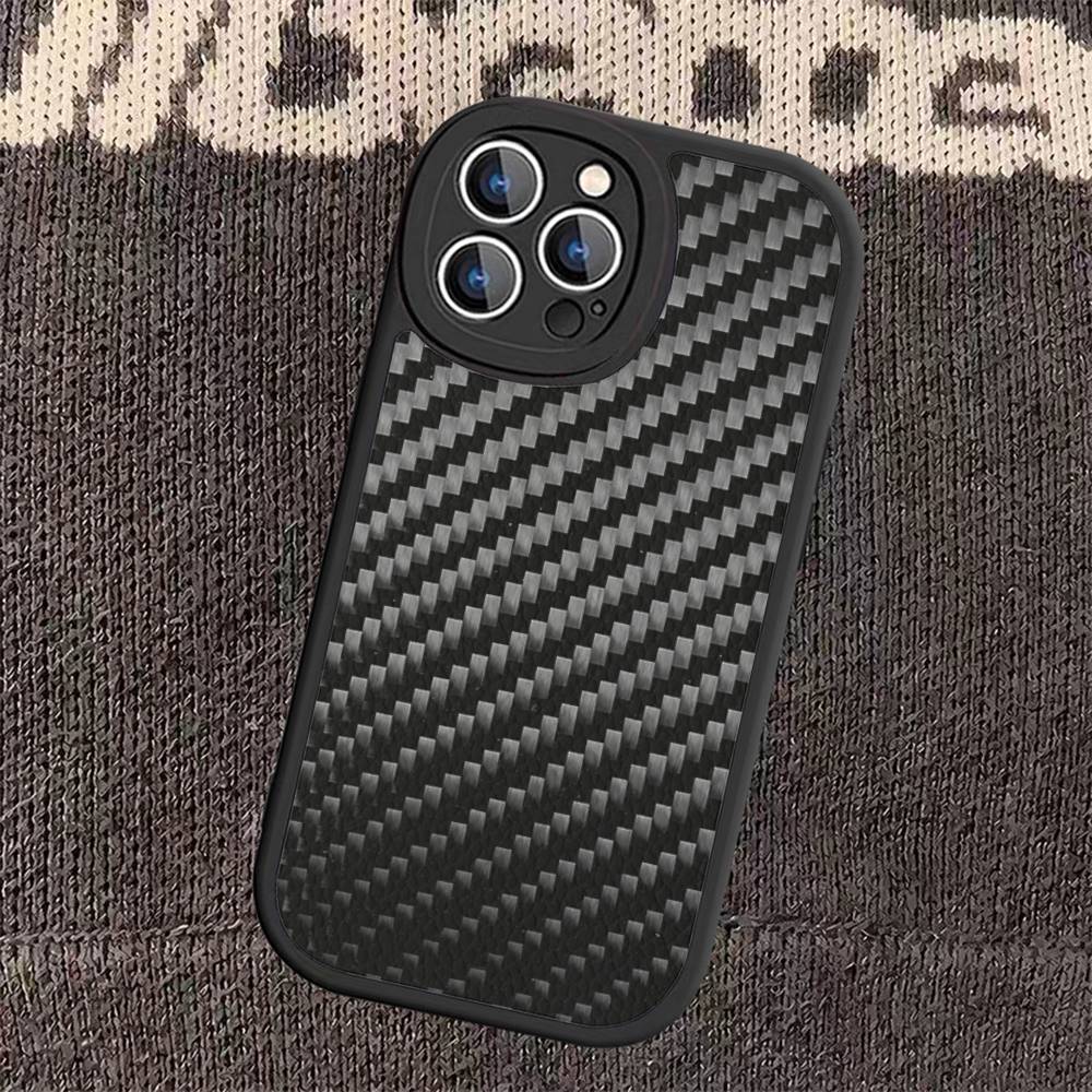 Forged Carbon Fundas Leather Phone Case For IPhone 16 16e 15 14 13 12 11 Pro Max Plus Mini Cover