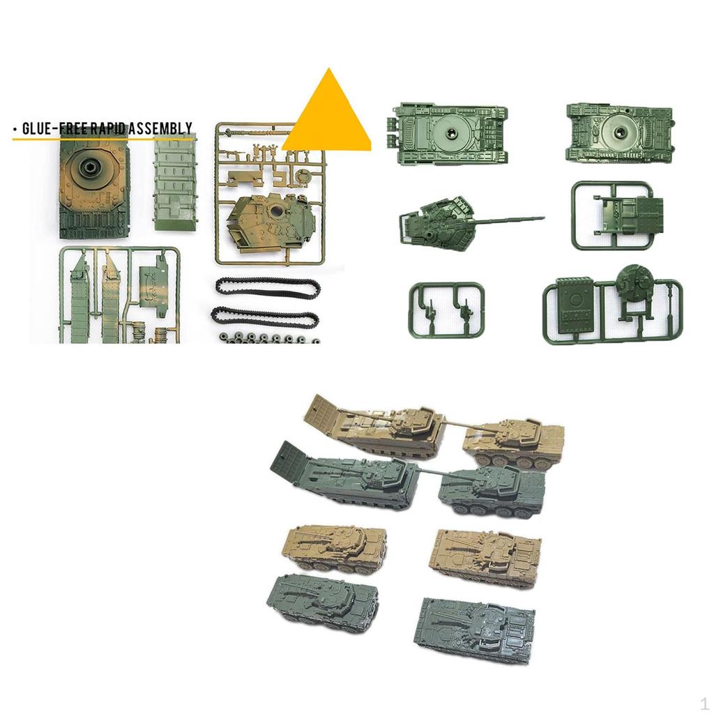 8x Tank Model Building Kit Puzzles 1/144 Collections Educational Toys Miniature Armored Vehicles DIY