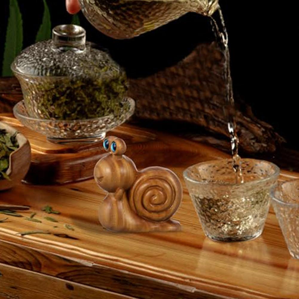 Snail Wood Carving Ornament Crafted from Green Sandalwood Handmade Decorative Sculpture for Shelf Desk or Display