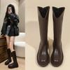Damen-Ritterstiefel mit dicker Sohle 2024 Herbst und Winter neue lange Stiefel im britischen Stil V-Ausschnitt hohe Stiefel bis zum Knie vielseitig