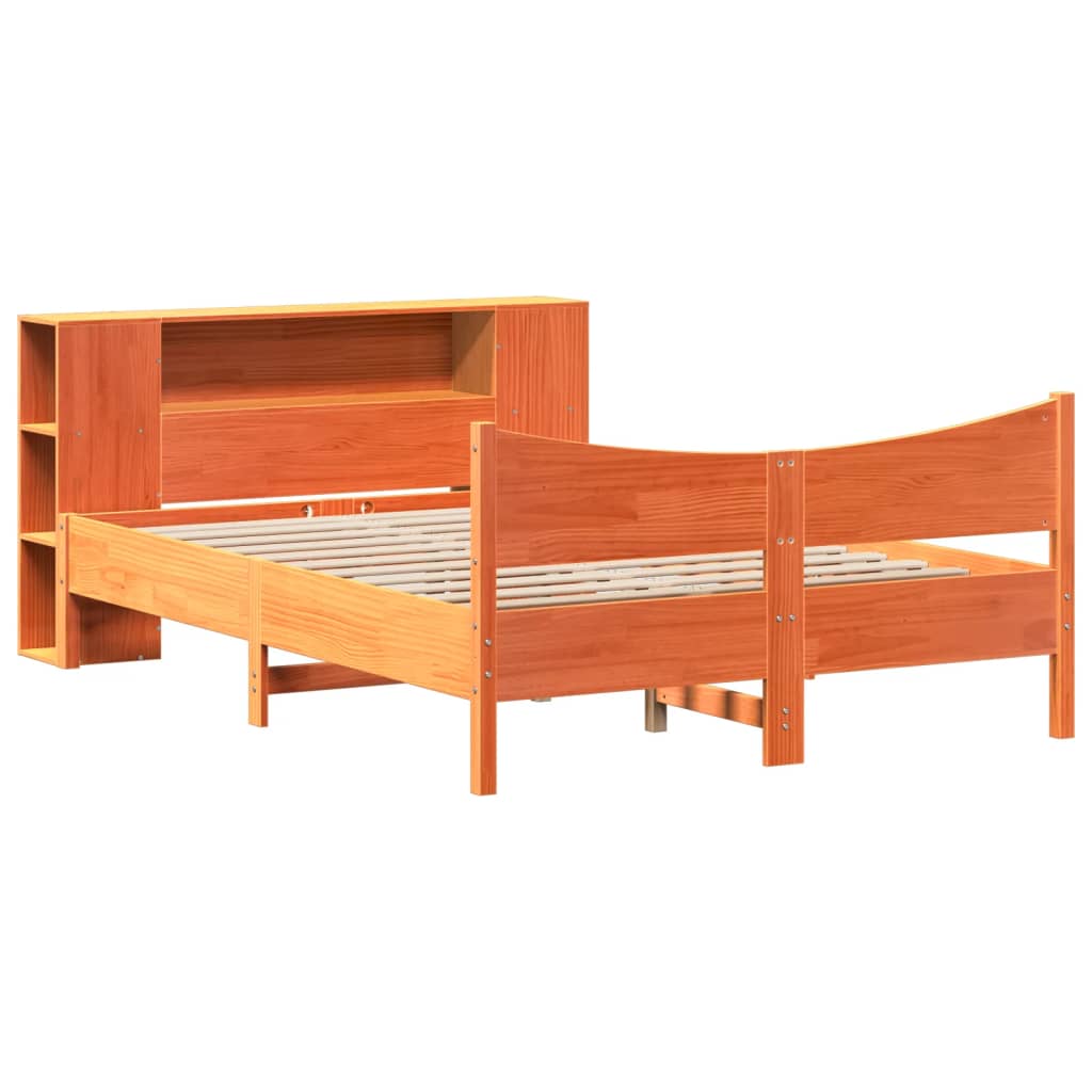 Solid Wood Bed Frame without Mattress Wax Brown 140 x 190 cm Pine Wood