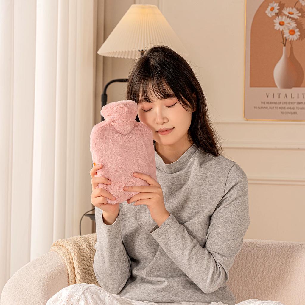 Large Hot Water Bottle with Zipper, Plush, Detachable, Simple Design, Large Capacity, Specifically for Warming Feet and Bed