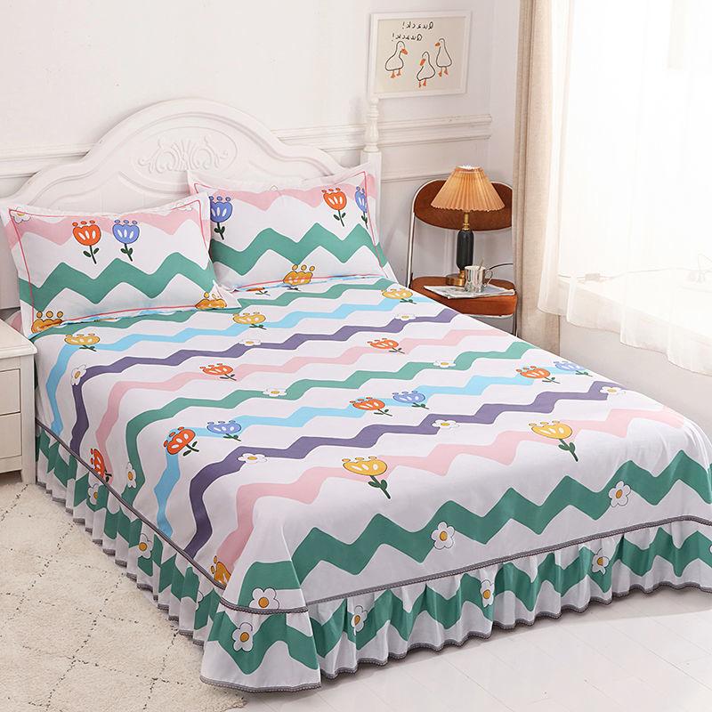 Комплект из 3 предметов, утолщенная юбка-кровать с принтом, мягкая шлифовальная пылезащитная юбка-кровать, покрывало размера King Queen с 2 наволочками