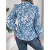 2026 Spring/Summer Elegant Contrast Color Floral Lantern Sleeve Turn-down Collar Shirt Casual Breathable Women's Top