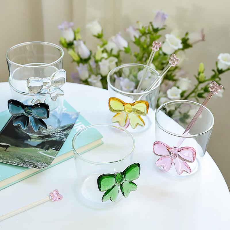 Bowknot Double-Layer Glass Mug with Spoon Set