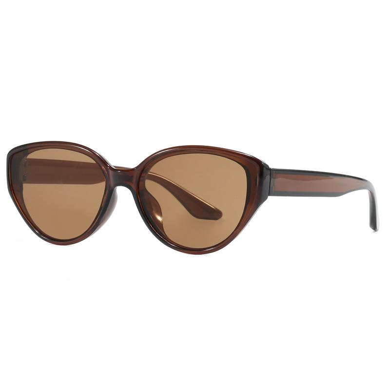 Fashion brown glasses retro cat eye sunglasses women's plain face whitening advanced sense UV protection sunglasses men