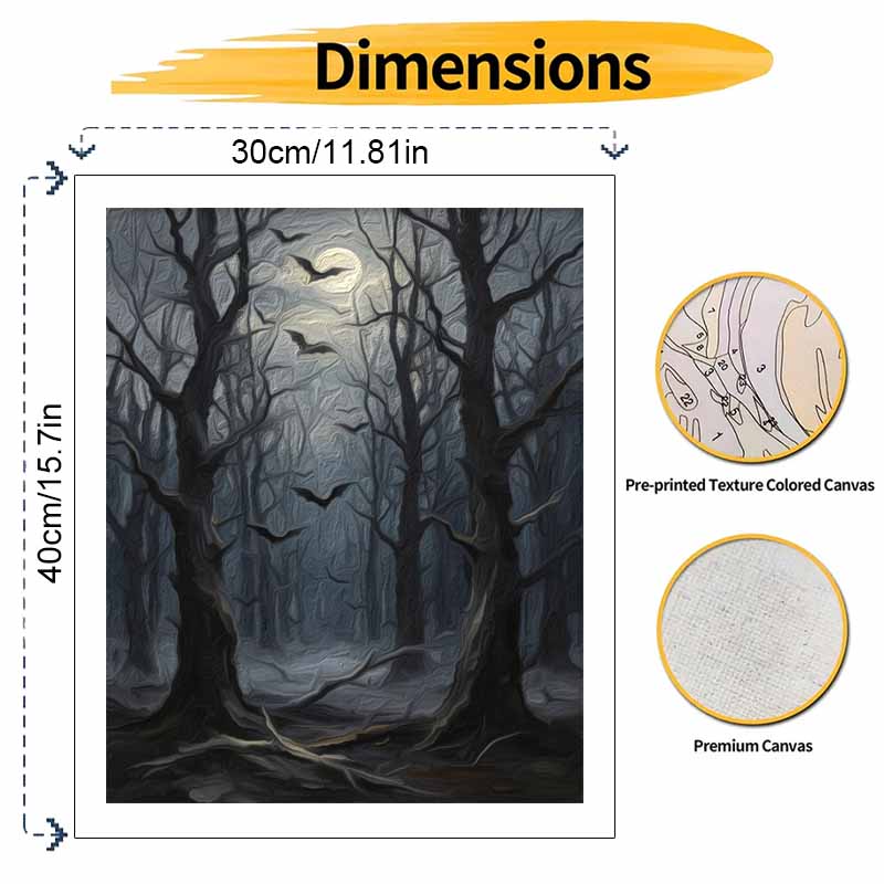 Halloween Digital Oil Painting Coloring Painting Bat Forest Moon Hand Painting Home Decoration
