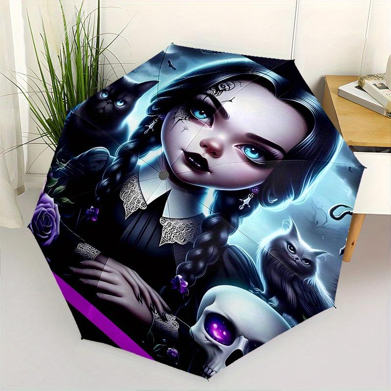 

Wednesday Addams,Gothic Style Automatic Folding Umbrella 8 Ribs Lightweight Design, Durable Iron Frame, Compact and Portable, Ideal Birthda