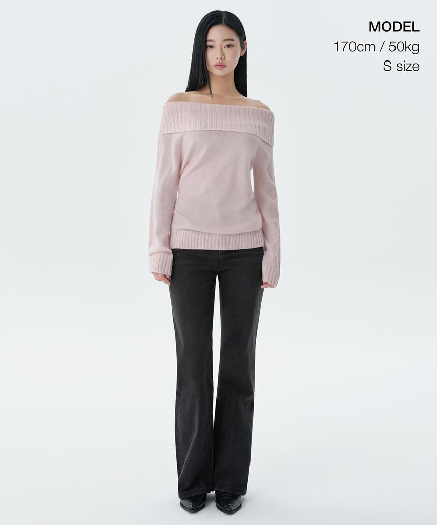 MUSINSA STANDARD WOMAN Women'S Turn Down Off-Shoulder Knit [Rose Water]