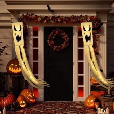 Halloween Ghost Windsock Flag 40 Inch Outdoor Hanging Decor Spooky Flying Ghost Wind Socks for Yard Patio Garden Pathway Tree Decor