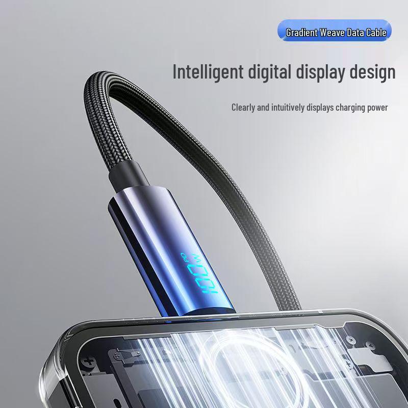 100W Dual Type-C Super Fast Charging Cable with Digital Display for Apple & Huawei (15/16/17) - 6A