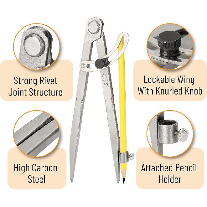 Mr. Pen- Professional Compass for Woodworking, 8 Inch Compass with Wing