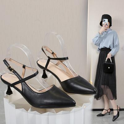 High Heel Pointed Head Bag Head Back Empty Professional Women's Sandals New Thin Heel Large Size One-word Buckle Women's Shoes