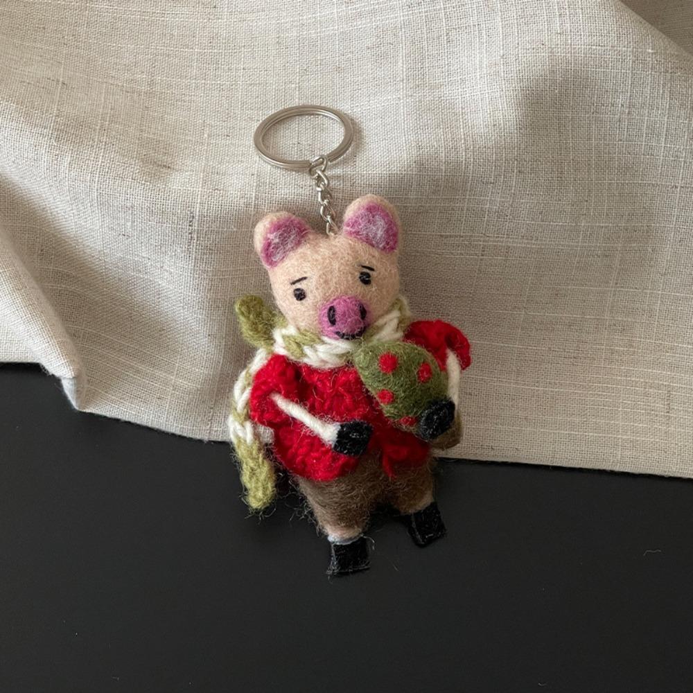 Rabbit Wool Felt Animal Pendant Little Pig Cartoon Keychain Cute Rabbit Keyring  Unisex