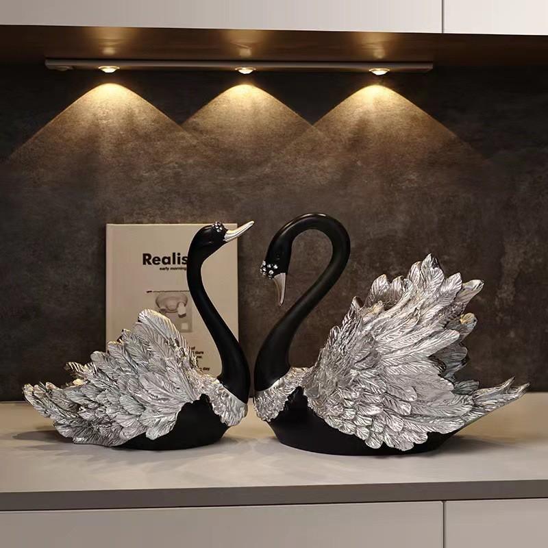 Elegant Resin Swan Couple Decor Living Room TV Cabinet Bar Shelf Luxury Home Decoration Gift
